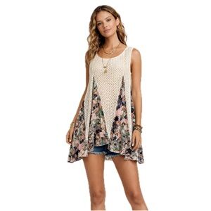 Selfie Couture by Trendology Crochet Mesh Floral Tunic Tank, Sleeveless Top M/L
